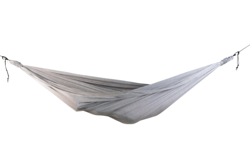Ticket to the Moon HOME HAMMOCK in der Farbe Grau – freigestellt, von der Seite fotografiert, leicht durchhängend.