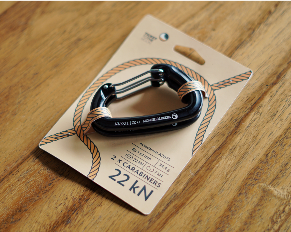 Verpackung der TTTM Karabiner (2 Stück) – 22 kN Bruchlast, aus Aluminium A7075, ideal für Hängematten und Outdoor