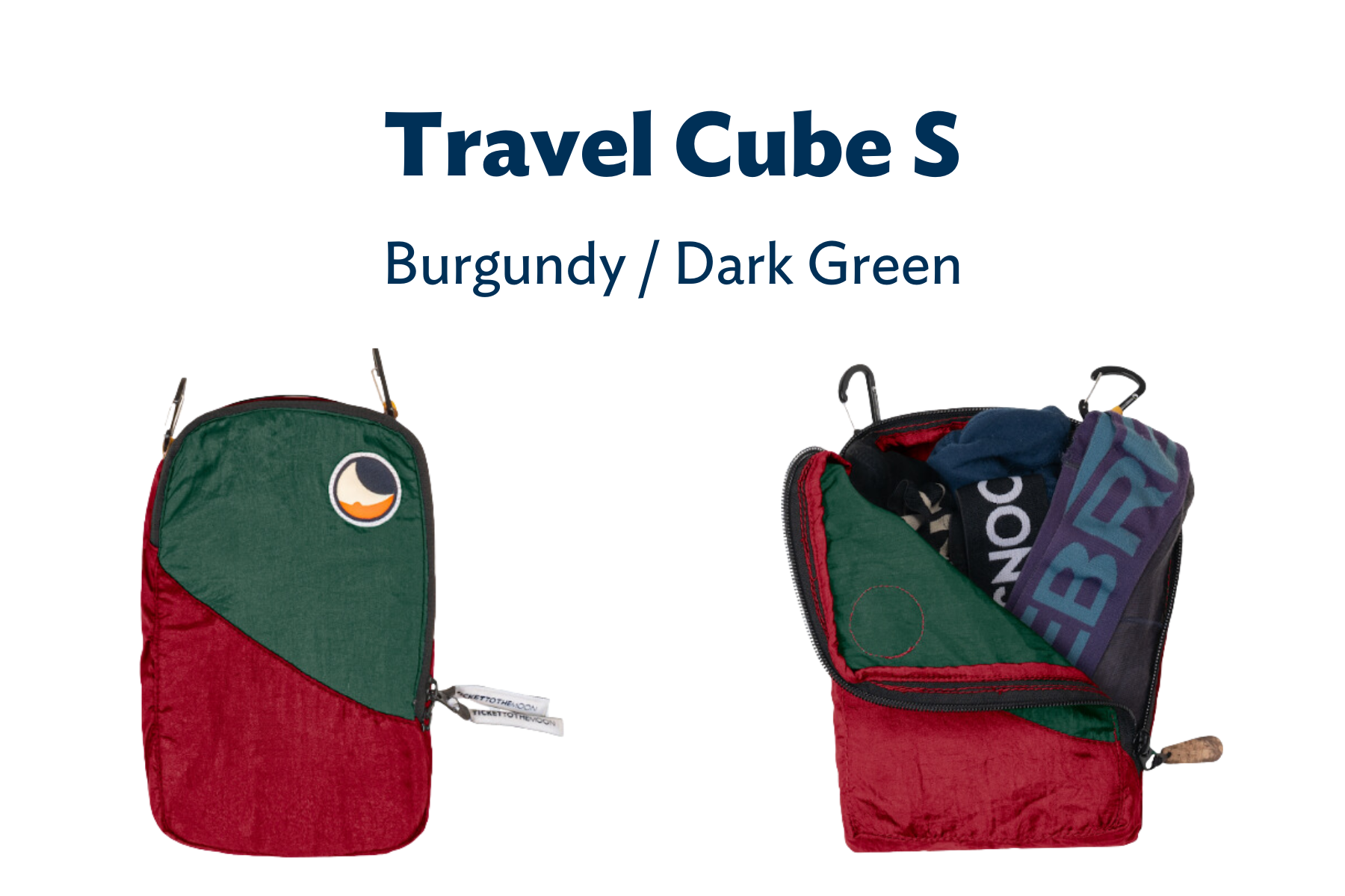 Travel Cube S in Rot und Grün – ein großer Packwürfel geöffnet und mit Kleidung befüllt.